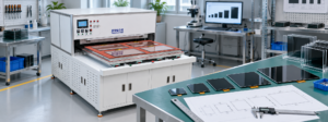 Vacuum laminator with LCD panels in different sizes prepared for working area selection