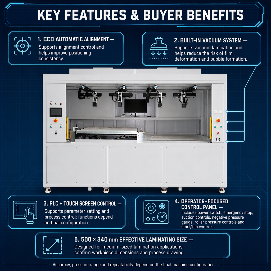 The 500×340 CCD/FFU Vacuum Film Laminating Machine